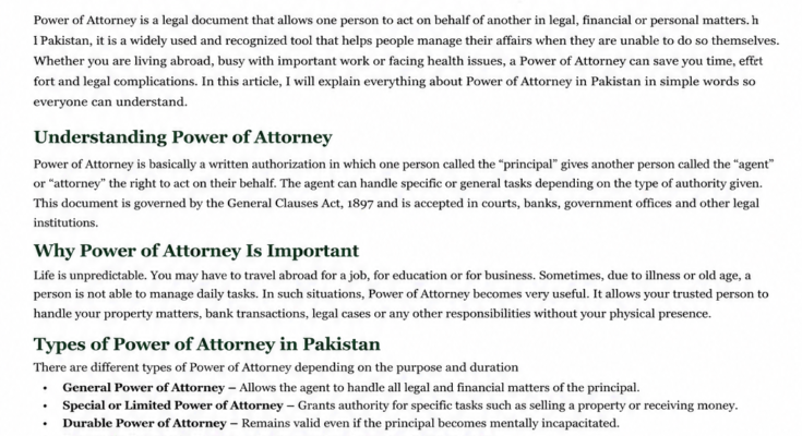 What Is Power of Attorney in Pakistan